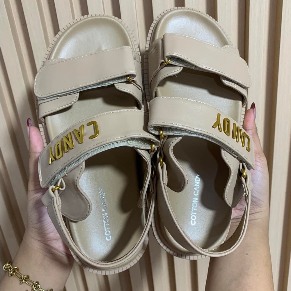 Cotton Candy Tan Sandals with Gold Detail